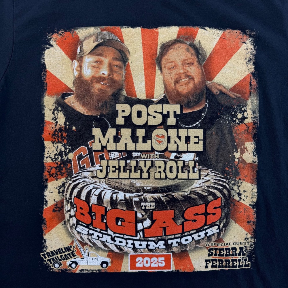 Post Malone Jelly Roll Big Ass Stadium Tour 2025 T-Shirt Black Mens Large L